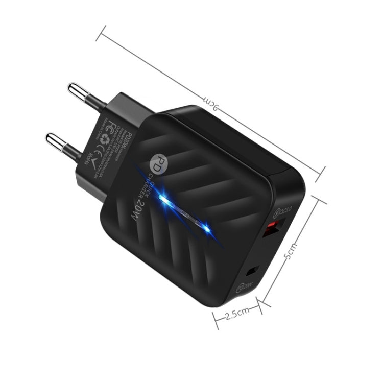 PD03 20W Type-C + QC3.0 USB Charger with Indicator Light, EU Plug(White) - free shipping - PMC Jewellery - Order now!