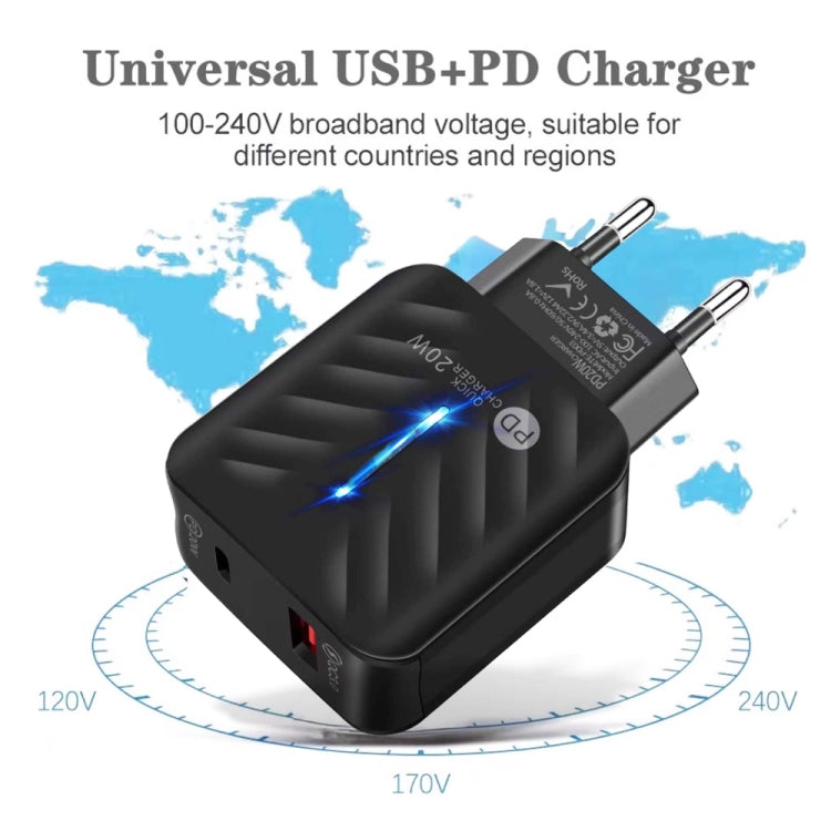 PD03 20W Type-C + QC3.0 USB Charger with Indicator Light, EU Plug(White) - free shipping - PMC Jewellery - Order now!