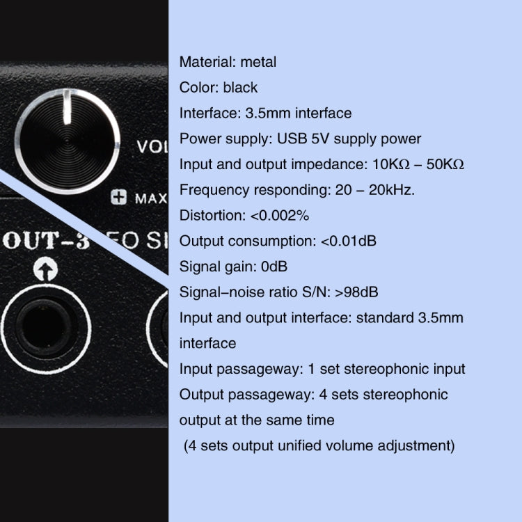 1 In 4 Out Audio Frequency Signal Splitter Distribute Device, Non Consumption, 3.5mm Interface Output -  by PMC TechLife | Online Shopping South Africa | PMC TechLife | Buy Now Pay Later Mobicred