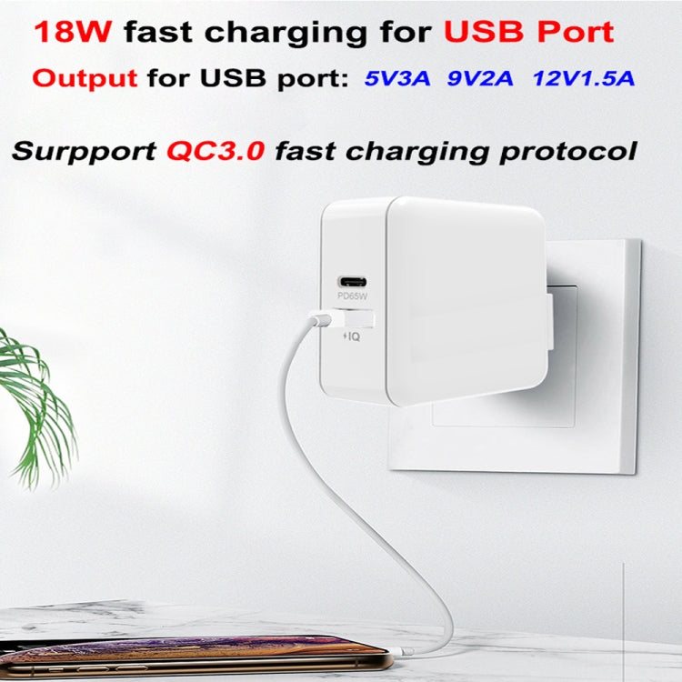 PD-65W USB-C / Type-C + QC3. 0 USB Laptop Charging Adapter, US Plug(Black) - Cable & Adapter by PMC Jewellery | Online Shopping South Africa | PMC Jewellery | Buy Now Pay Later Mobicred