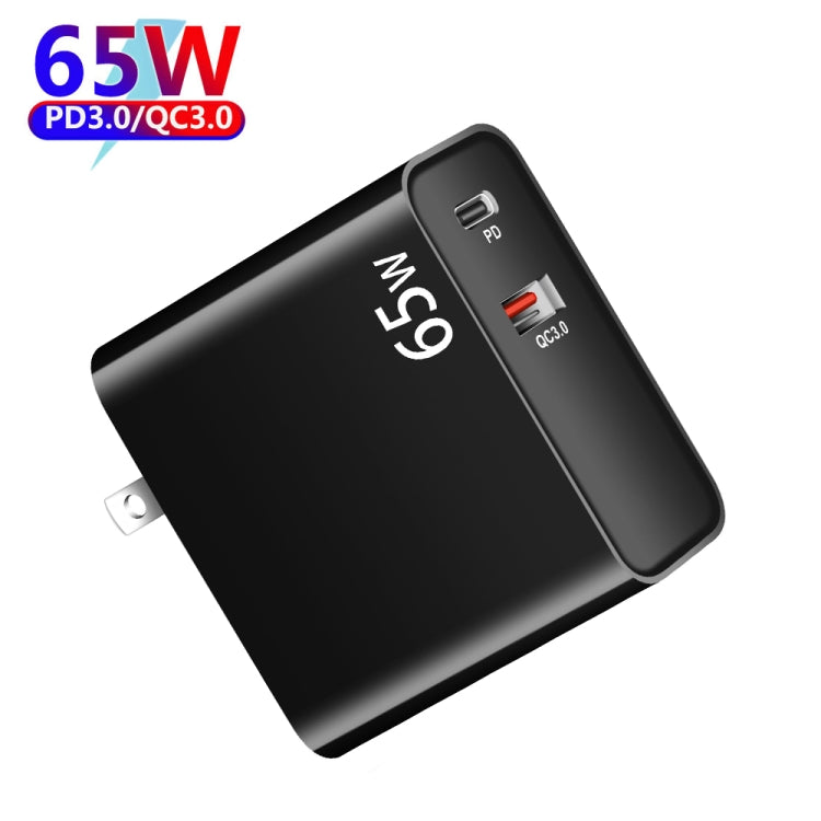 PD-65W USB-C / Type-C + QC3. 0 USB Laptop Charging Adapter, AU Plug / US Plug / EU Plug / UK Plug(Black) - Cable & Adapter by PMC Jewellery | Online Shopping South Africa | PMC Jewellery | Buy Now Pay Later Mobicred