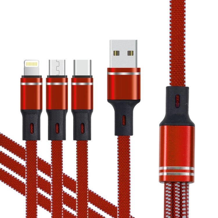 XJ-76 40W 5A 3 in 1 USB to 8 Pin + Type-C + Micro USB Super Flash Charging Cable, Length: 1.18m(Red) - Multifunction Cable by PMC Jewellery | Online Shopping South Africa | PMC Jewellery | Buy Now Pay Later Mobicred