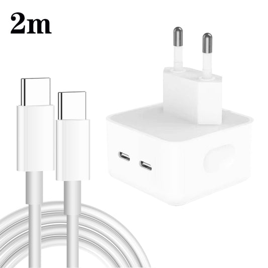 PD 35W Dual USB-C / Type-C Ports Charger with 2m Type-C to Type-C Data Cable, EU Plug - USB Charger by PMC Jewellery | Online Shopping South Africa | PMC Jewellery | Buy Now Pay Later Mobicred