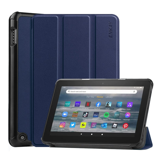 For Amazon Fire 7 12th 2022 ENKAY Smart Leather Tablet Case(Dark Blue) - Amazon by ENKAY | Online Shopping South Africa | PMC Jewellery | Buy Now Pay Later Mobicred