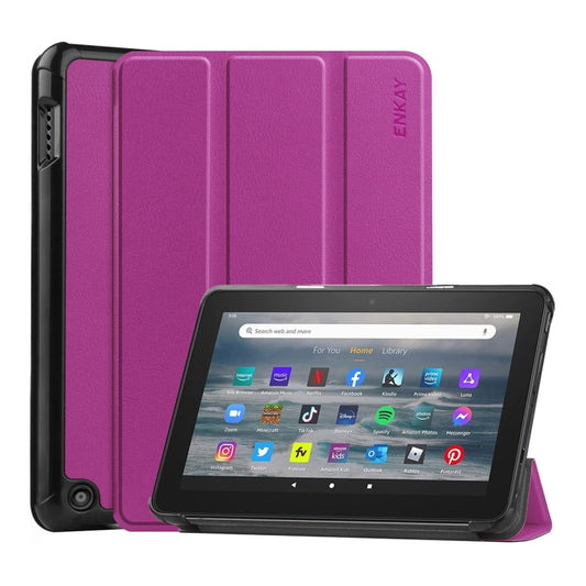 For Amazon Fire 7 12th 2022 ENKAY Smart Leather Tablet Case(Purple) - Amazon by ENKAY | Online Shopping South Africa | PMC Jewellery | Buy Now Pay Later Mobicred