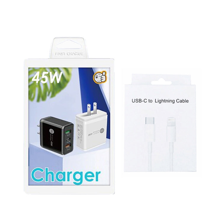 45W PD3.0 + 2 x QC3.0 USB Multi Port Charger with Type-C to 8 Pin Cable, US Plug(White) - USB Charger by PMC Jewellery | Online Shopping South Africa | PMC Jewellery | Buy Now Pay Later Mobicred