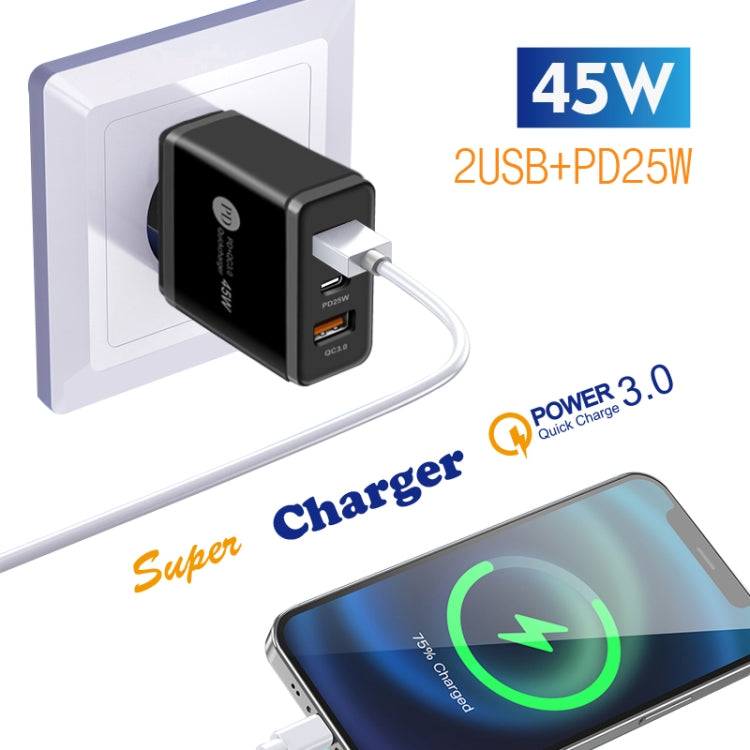 45W PD3.0 + 2 x QC3.0 USB Multi Port Charger with Type-C to 8 Pin Cable, EU Plug(Black) - USB Charger by PMC Jewellery | Online Shopping South Africa | PMC Jewellery | Buy Now Pay Later Mobicred