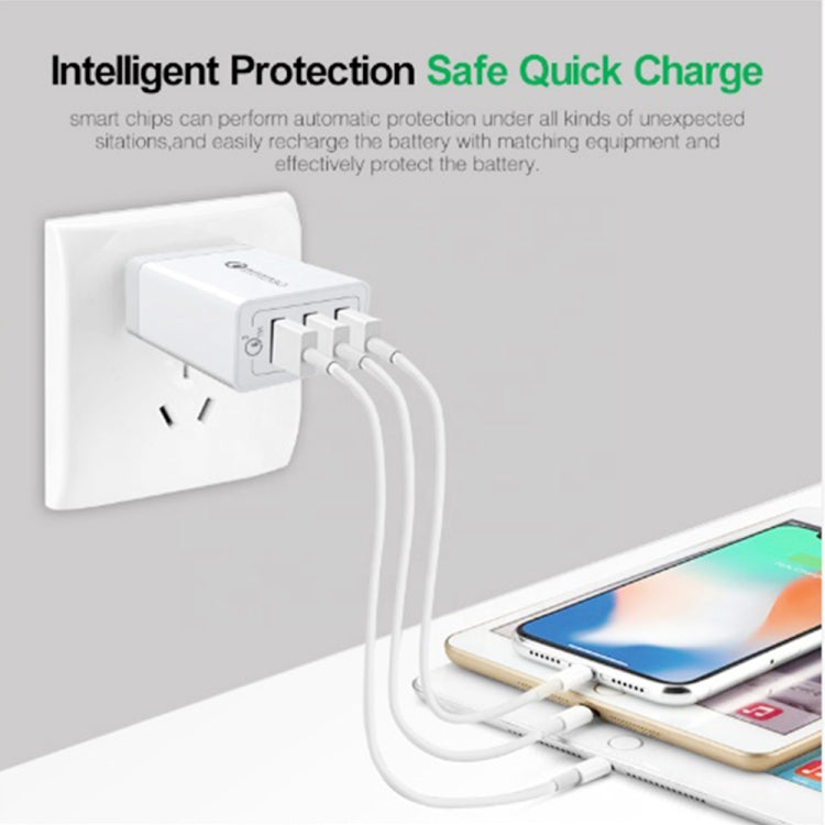 SDC-30W QC3.0 USB + 2 x USB2.0 Port Quick Charger with USB to 8 Pin Cable, AU Plug - USB Charger by PMC Jewellery | Online Shopping South Africa | PMC Jewellery | Buy Now Pay Later Mobicred