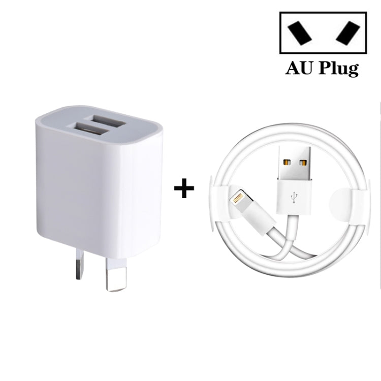 Mini Dual Port USB Charger with USB to 8 Pin Data Cable, AU Plug - USB Charger by PMC Jewellery | Online Shopping South Africa | PMC Jewellery | Buy Now Pay Later Mobicred