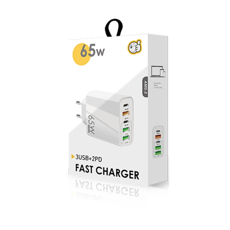 65W Dual PD Type-C + 3 x USB Multi Port Charger with 3A USB to Type-C Data Cable, EU Plug(White) - USB Charger by PMC TechLife | Online Shopping South Africa | PMC TechLife | Buy Now Pay Later Mobicred
