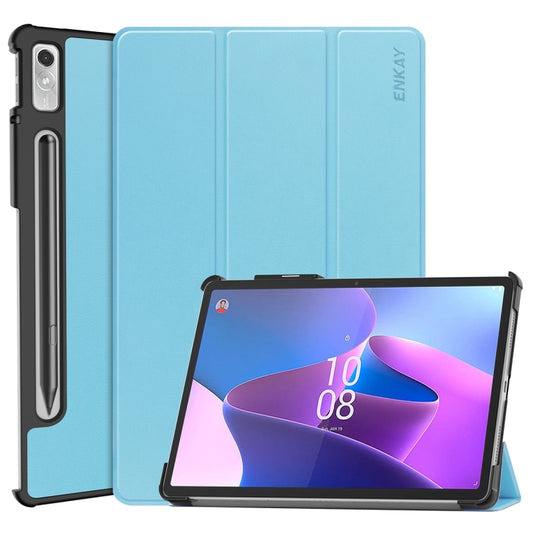 For Lenovo Tab P11 Pro Gen2 11.2 inch 2022 ENKAY Tri-fold Custer Texture Leather Stand Smart Case(Light Blue) - Lenovo by ENKAY | Online Shopping South Africa | PMC Jewellery | Buy Now Pay Later Mobicred