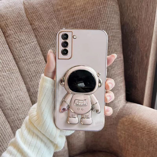 For Samsung Galaxy S21 5G Plating Astronaut Holder Phone Case(Pink) - Galaxy S21 5G Cases by PMC Jewellery | Online Shopping South Africa | PMC Jewellery