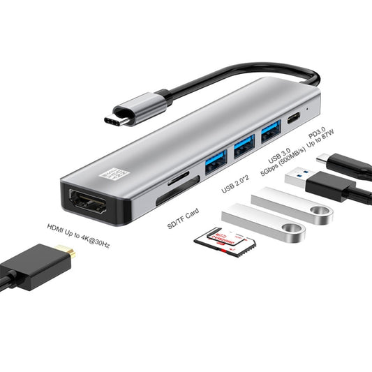 JUNSUNMAY 7 in 1 Type-C to 4K HDMI Docking Station Adapter PD Quick Charge Hub SD/TF Card Reader - USB HUB by JUNSUNMAY | Online Shopping South Africa | PMC Jewellery | Buy Now Pay Later Mobicred