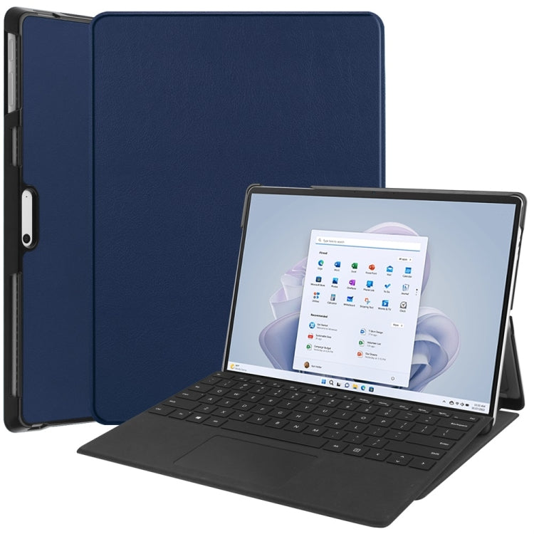 For Microsoft Surface Pro 9 JUNSUNMAY Custer Solid Color 3-Fold Stand Leather Tablet Case(Dark Blue) - Microsoft by JUNSUNMAY | Online Shopping South Africa | PMC Jewellery | Buy Now Pay Later Mobicred