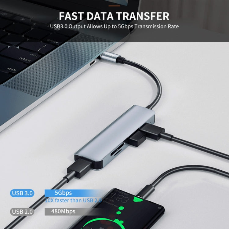 ENKAY Hat-Prince 5 in 1 Docking Station Adapter HUB SD/TF Card Reader, Interface:Type-C - USB HUB by ENKAY | Online Shopping South Africa | PMC Jewellery | Buy Now Pay Later Mobicred