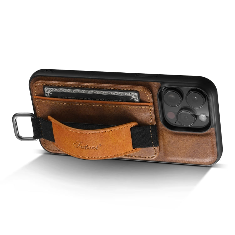 For iPhone 14 Pro Max Suteni H13 Card Wallet Wrist Strap Holder PU Phone Case(Brown) - iPhone 14 Pro Max Cases by Suteni | Online Shopping South Africa | PMC TechLife | Buy Now Pay Later Mobicred