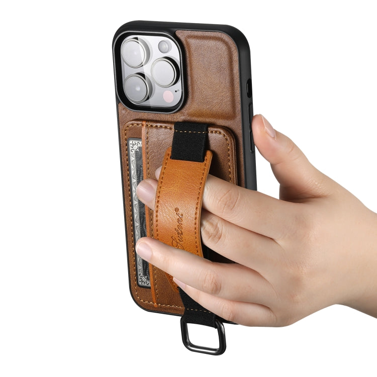 For iPhone 14 Pro Max Suteni H13 Card Wallet Wrist Strap Holder PU Phone Case(Brown) - iPhone 14 Pro Max Cases by Suteni | Online Shopping South Africa | PMC TechLife | Buy Now Pay Later Mobicred