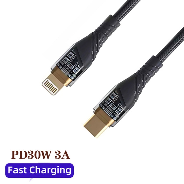 2pcs PD30W USB-C / Type-C to 8 Pin Transparent 3A Fast Charging Data Cable, Length: 1m(Black) - 2 in 1 Cable by PMC Jewellery | Online Shopping South Africa | PMC Jewellery | Buy Now Pay Later Mobicred