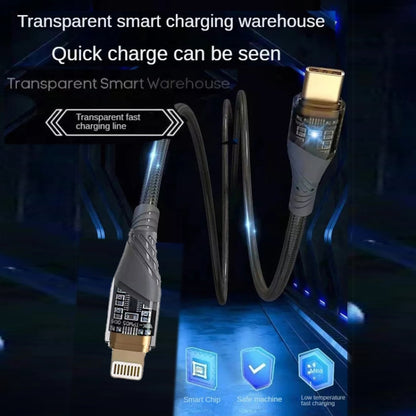 2pcs PD30W USB-C / Type-C to 8 Pin Transparent 3A Fast Charging Data Cable, Length: 1m(Black) - 2 in 1 Cable by PMC Jewellery | Online Shopping South Africa | PMC Jewellery | Buy Now Pay Later Mobicred