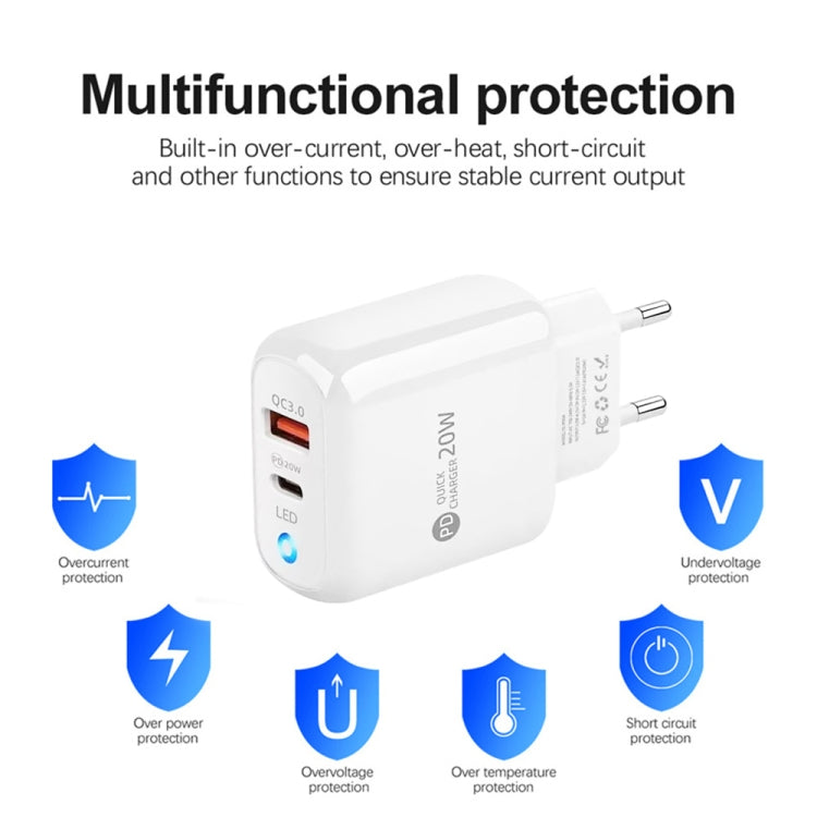 PD04 PD20W Type-C + QC18W USB Mobile Phone Charger with LED Indicator, EU Plug(Black) - free shipping - PMC Jewellery - Order now!