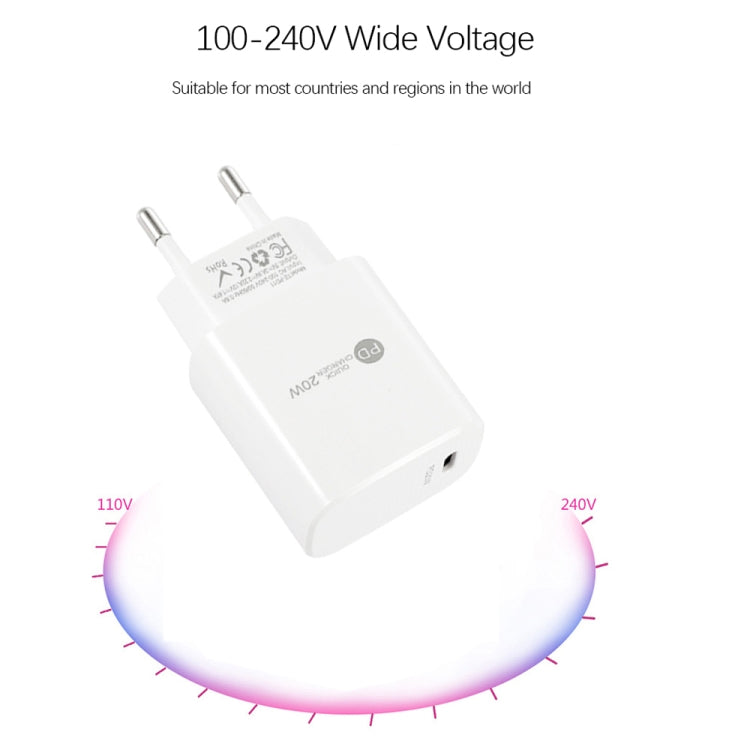 PD11 Single PD3.0 USB-C / Type-C 20W Fast Charger with 1m Type-C to 8 Pin Data Cable, EU Plug(White) - USB Charger by PMC Jewellery | Online Shopping South Africa | PMC Jewellery | Buy Now Pay Later Mobicred