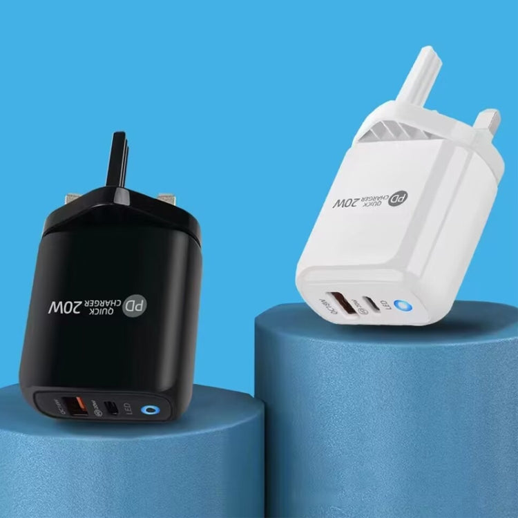 PD04 PD20W Type-C + QC18W USB Mobile Phone Charger with LED Indicator, UK Plug(White) - free shipping - PMC Jewellery - Order now!