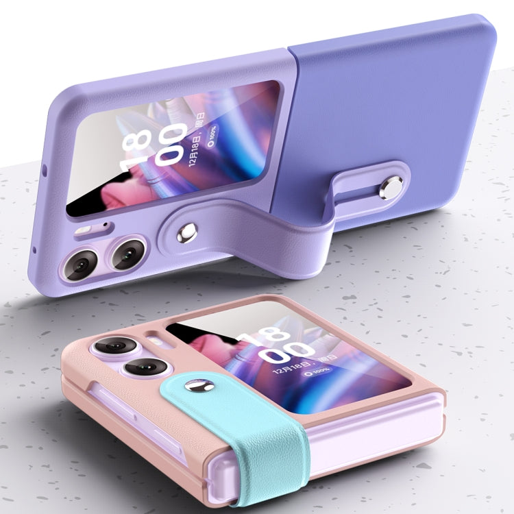 For OPPO Find N2 Flip Skin Color Contrast Wrist Strap Bracket Folding Phone Case(Ice Blue+Pink) - Find N2 Flip Cases by PMC Jewellery | Online Shopping South Africa | PMC Jewellery | Buy Now Pay Later Mobicred