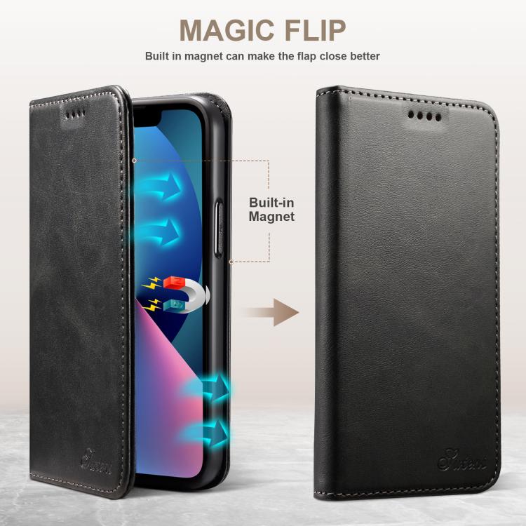 For Samsung Galaxy S25 5G Suteni Calf Texture Horizontal Flip Leather Phone Case(Black) - Galaxy S25 5G Cases by Suteni | Online Shopping South Africa | PMC TechLife | Buy Now Pay Later Mobicred