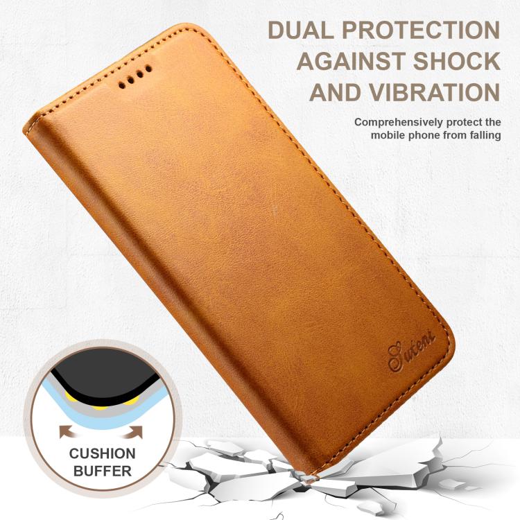 For Samsung Galaxy S25 5G Suteni Calf Texture Horizontal Flip Leather Phone Case(Khaki) - Galaxy S25 5G Cases by Suteni | Online Shopping South Africa | PMC TechLife | Buy Now Pay Later Mobicred