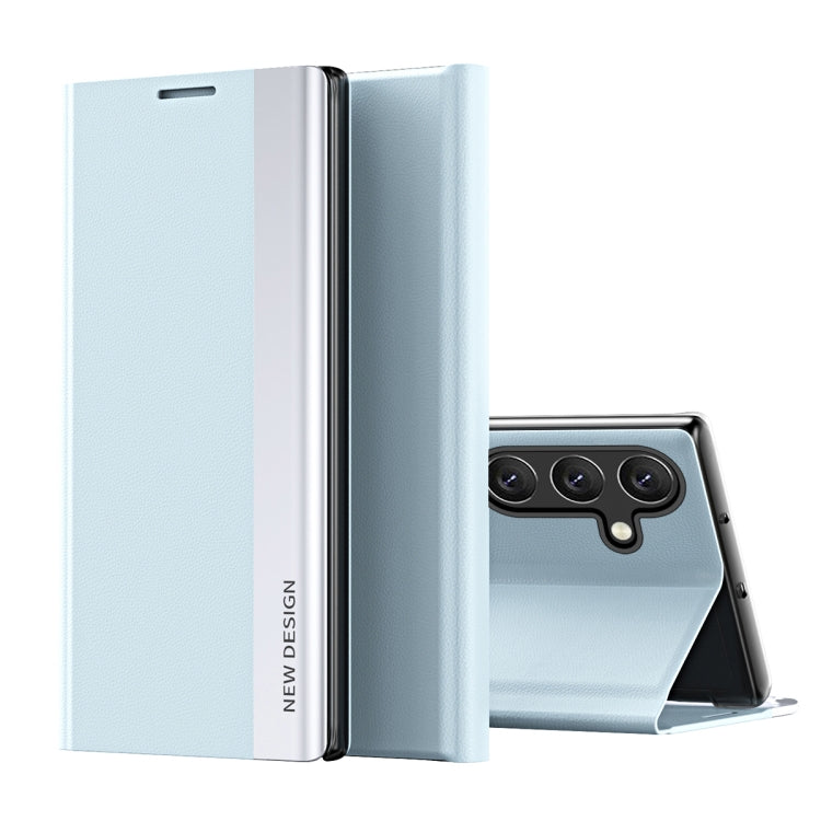 For Samsung Galaxy A54 5G Side Electroplated Adsorption Leather Phone Case(Light Blue) - Galaxy Phone Cases by PMC TechLife | Online Shopping South Africa | PMC TechLife