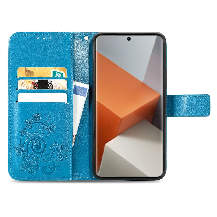 For Xiaomi Redmi Note 13 Pro+ Four-leaf Clasp Embossed Leather Phone Case(Blue) - Note 13 Pro+ Cases by PMC TechLife | Online Shopping South Africa | PMC TechLife | Buy Now Pay Later Mobicred