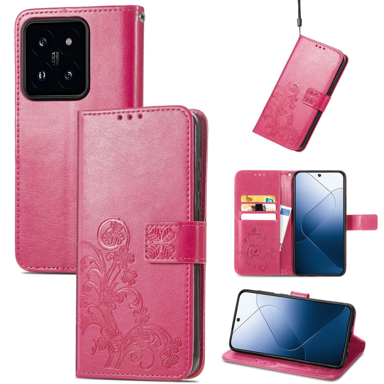 For Xiaomi 14 Pro Four-leaf Clasp Embossed Leather Phone Case(Magenta) - 14 Pro Cases by PMC Jewellery | Online Shopping South Africa | PMC Jewellery | Buy Now Pay Later Mobicred