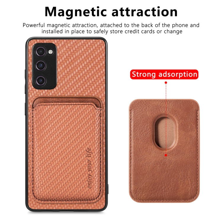 For Samsung Galaxy S20 FE Carbon Fiber Leather Card Magsafe Magnetic Phone Case(Brown) - Galaxy S20 FE Cases by PMC Jewellery | Online Shopping South Africa | PMC Jewellery