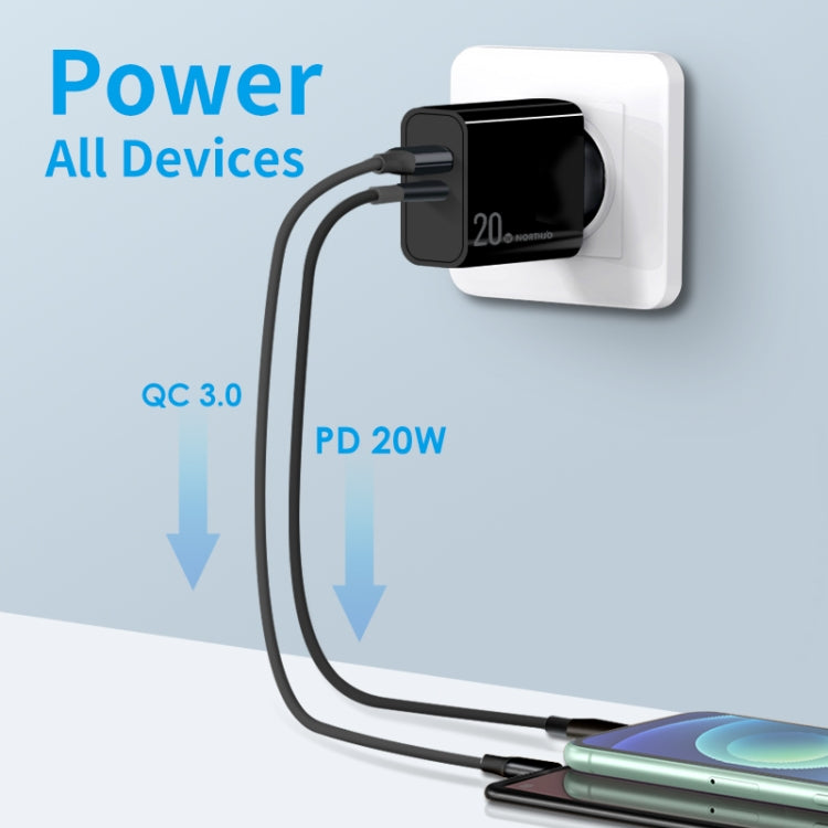 NORTHJO NOPD2002 PD20W USB-C/Type-C + QC 3.0 USB Dual Ports Fast Charger, EU Plug(Black) - USB Charger by NORTHJO | Online Shopping South Africa | PMC Jewellery | Buy Now Pay Later Mobicred