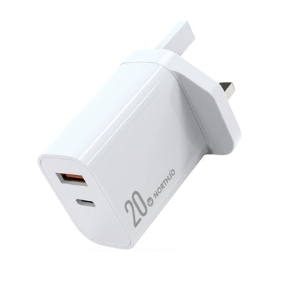 NORTHJO NOPD2002 PD20W USB-C/Type-C + QC 3.0 USB Dual Ports Fast Charger, UK Plug(White) - USB Charger by NORTHJO | Online Shopping South Africa | PMC Jewellery | Buy Now Pay Later Mobicred