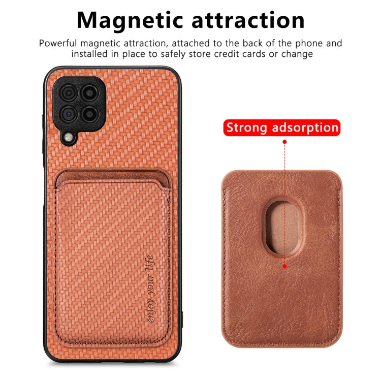 For Samsung Galaxy A22 4G Carbon Fiber Leather Card Magsafe Magnetic Phone Case(Brown) - Galaxy Phone Cases by PMC Jewellery | Online Shopping South Africa | PMC Jewellery