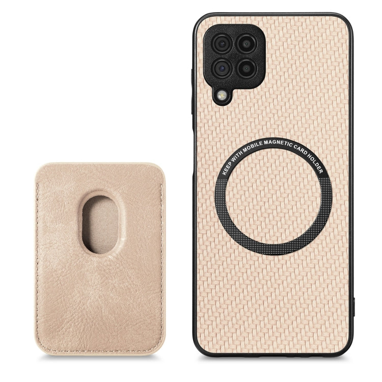 For Samsung Galaxy A22 4G Carbon Fiber Leather Card Magsafe Magnetic Phone Case(Khaki) - Galaxy Phone Cases by PMC Jewellery | Online Shopping South Africa | PMC Jewellery