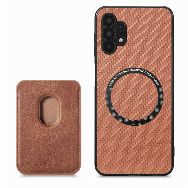 For Samsung Galaxy A32 5G Carbon Fiber Leather Card Magsafe Magnetic Phone Case(Brown) - Galaxy Phone Cases by PMC Jewellery | Online Shopping South Africa | PMC Jewellery