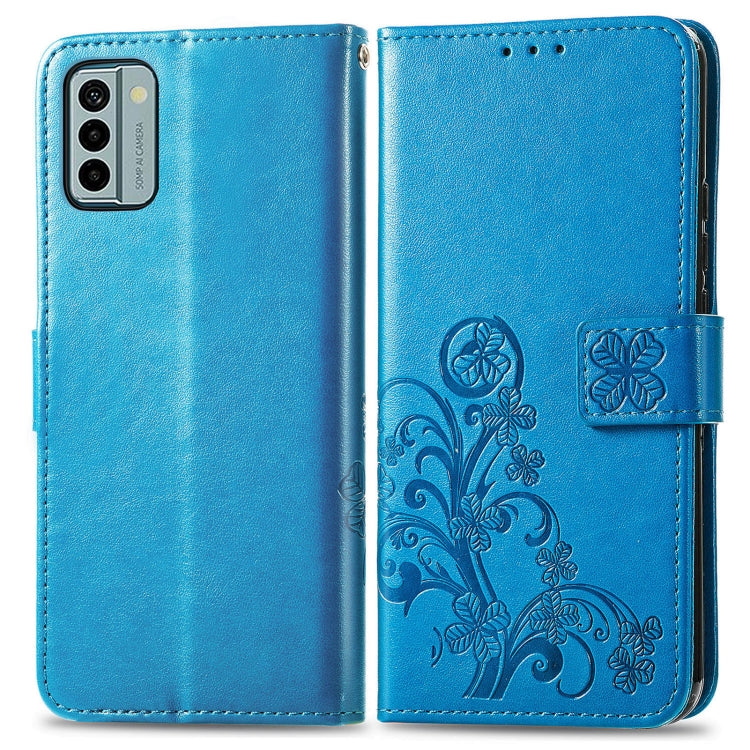 For Nokia G22  Four-leaf Clasp Embossed Buckle Leather Phone Case(Blue) - free shipping - PMC TechLife - Order now!