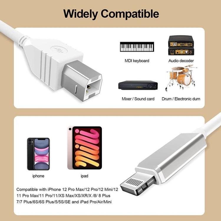 1m 8 Pin to USB-B MIDI Cable for iPad / iPhone - Multifunction Cable by PMC Jewellery | Online Shopping South Africa | PMC Jewellery | Buy Now Pay Later Mobicred