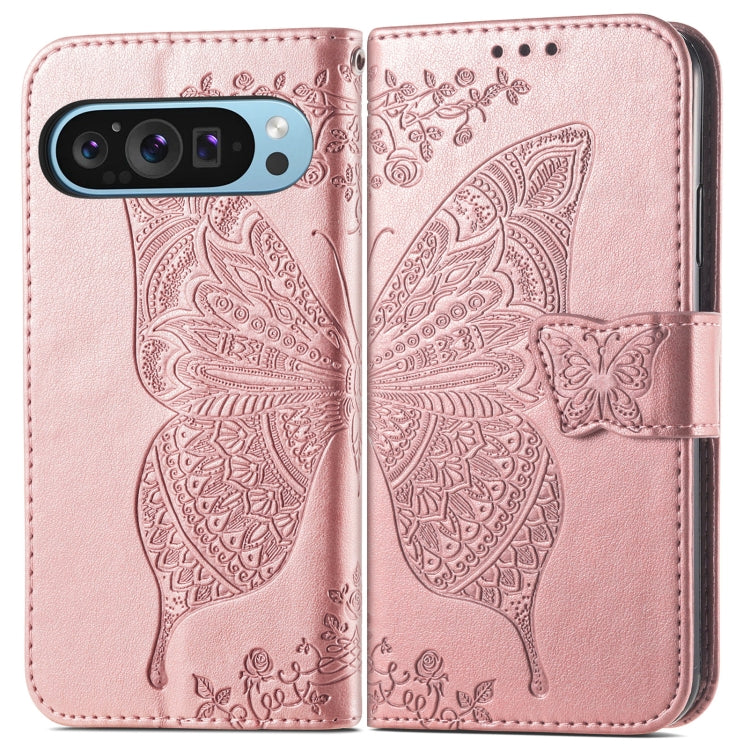 For Google Pixel 9 Butterfly Love Flower Embossed Leather Phone Case(Rose Gold) - Google Cases by PMC Jewellery | Online Shopping South Africa | PMC Jewellery | Buy Now Pay Later Mobicred