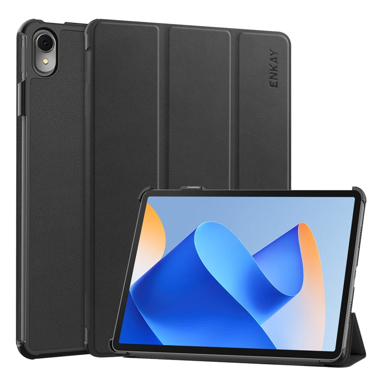 For Huawei MatePad 11 2023 ENKAY Tri-fold Custer Texture Leather Stand Smart Case(Black) - Huawei by ENKAY | Online Shopping South Africa | PMC TechLife | Buy Now Pay Later Mobicred