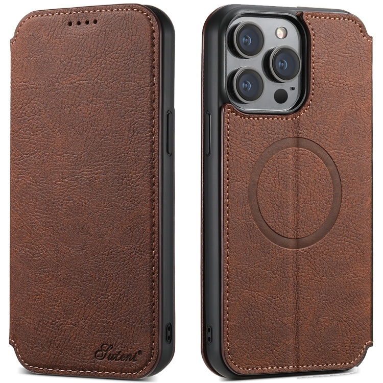 For iPhone 13 Pro Suteni J06 Retro Matte Litchi Texture Leather Magnetic Magsafe Phone Case(Brown) - iPhone 13 Pro Cases by Suteni | Online Shopping South Africa | PMC Jewellery | Buy Now Pay Later Mobicred