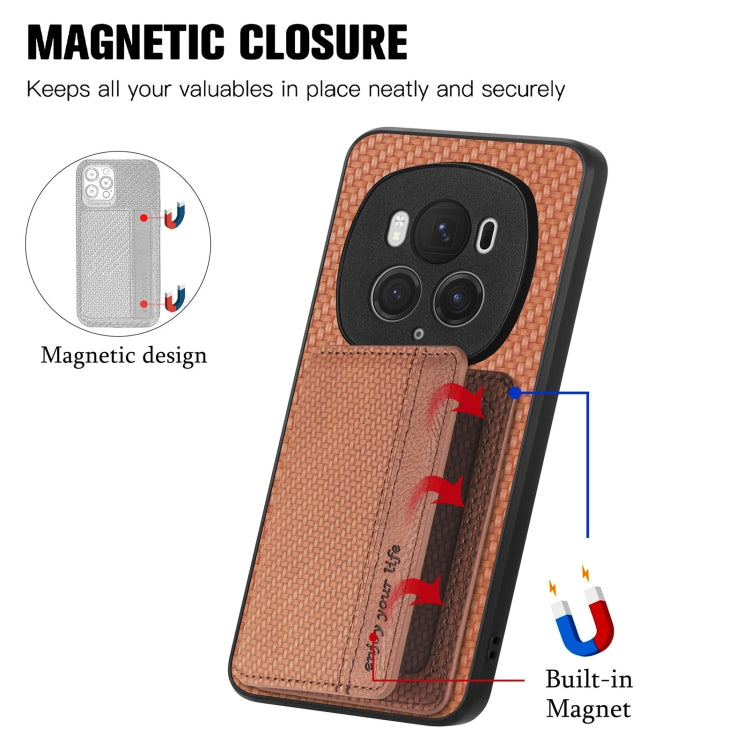 For Honor Magic6 Pro Carbon Fiber Magnetic Card Bag Phone Case(Brown) - free shipping - PMC Jewellery - Order now!