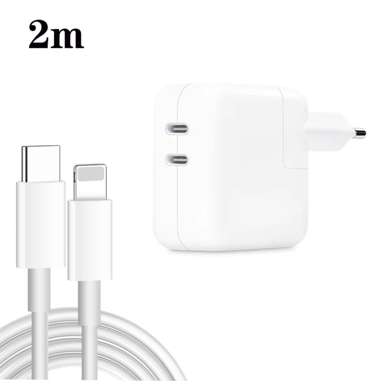 35W PD3.0 USB-C / Type-C Dual Port Charger with 2m Type-C to 8 Pin Data Cable, EU Plug - USB Charger by PMC Jewellery | Online Shopping South Africa | PMC Jewellery | Buy Now Pay Later Mobicred