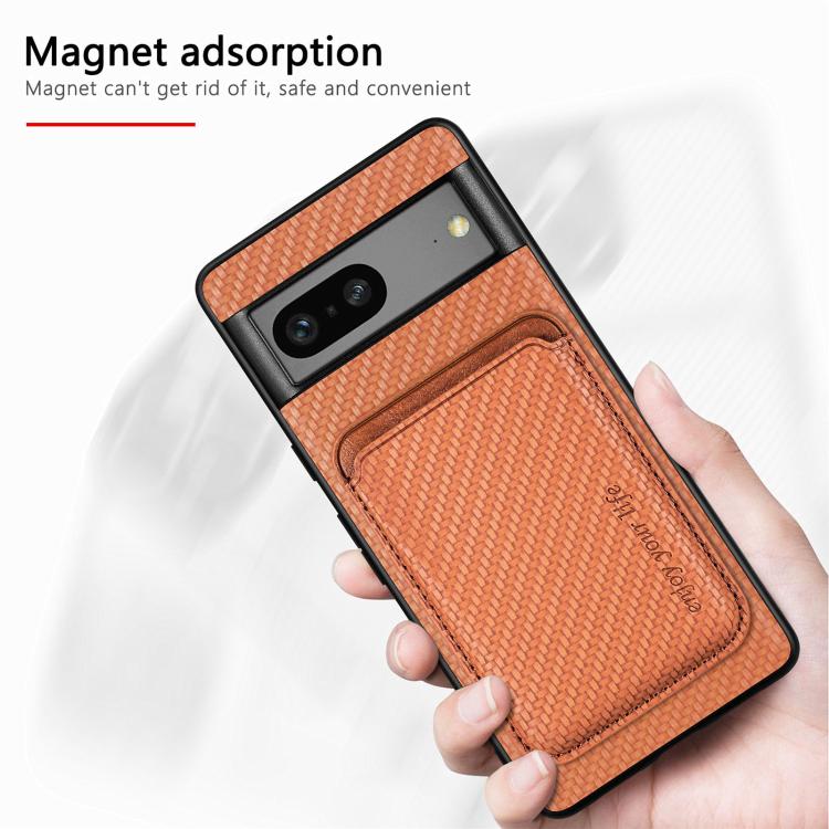 For Google Pixel 7 Carbon Fiber Leather Card Magsafe Phone Case(Brown) - Google Cases by PMC TechLife | Online Shopping South Africa | PMC TechLife | Buy Now Pay Later Mobicred
