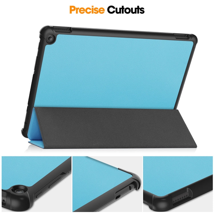 For Amazon Fire HD 10 2023 ENKAY ENKAY Tri-fold Custer Texture Leather Smart Tablet Case(Light Blue) - Amazon by ENKAY | Online Shopping South Africa | PMC TechLife | Buy Now Pay Later Mobicred