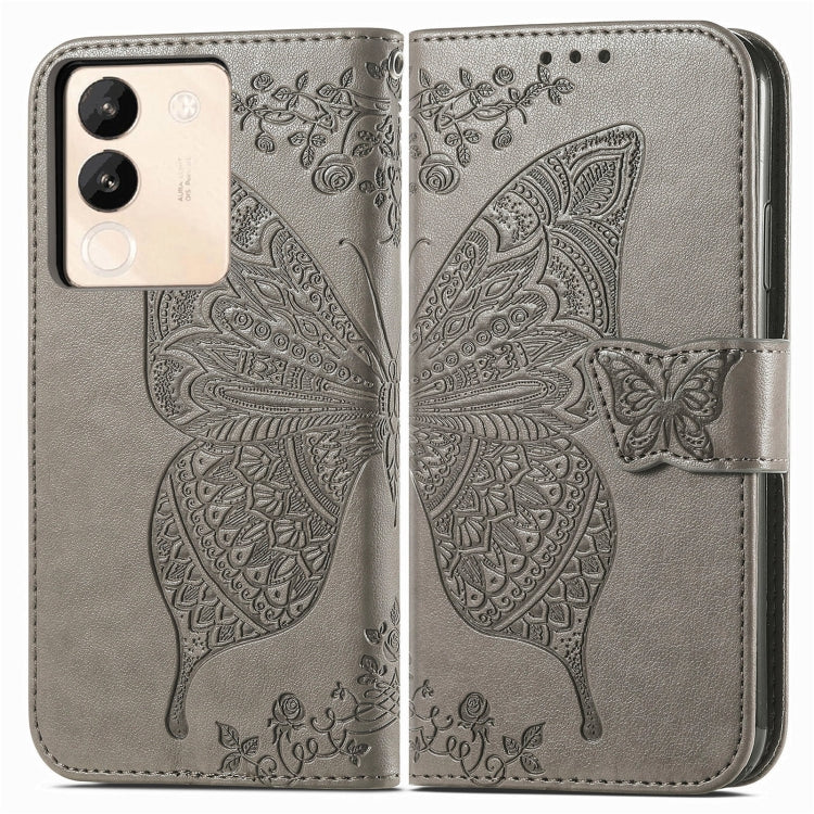 For vivo X100 Butterfly Love Flower Embossed Leather Phone Case(Gray) - vivo Cases by imak | Online Shopping South Africa | PMC Jewellery | Buy Now Pay Later Mobicred
