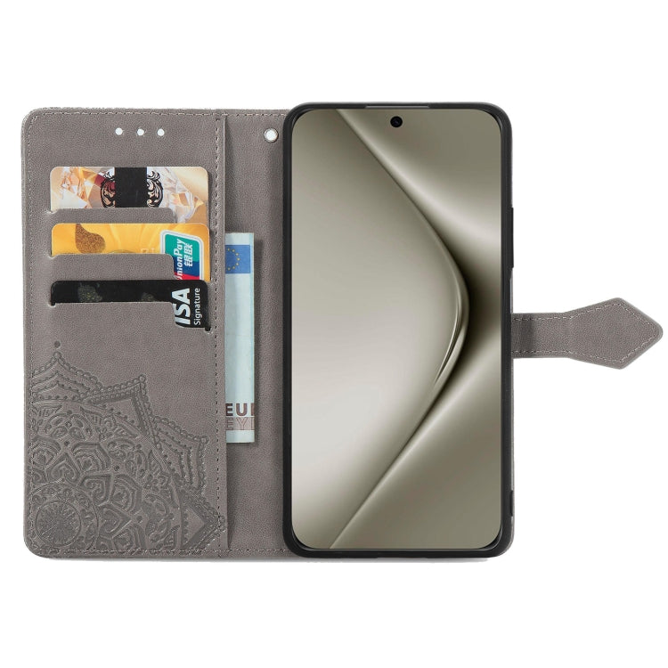 For Huawei Pura 70 Mandala Flower Embossed Leather Phone Case(Gray) - Huawei Cases by PMC Jewellery | Online Shopping South Africa | PMC Jewellery | Buy Now Pay Later Mobicred