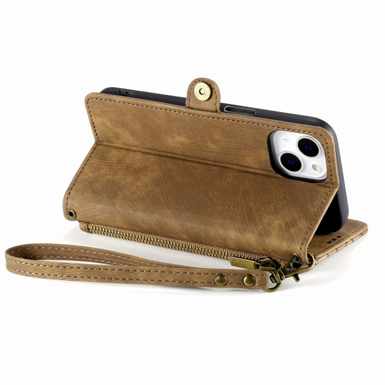 For iPhone 13 Pro Geometric Zipper Wallet Side Buckle Leather Phone Case(Brown) - free shipping - PMC TechLife - Order now!